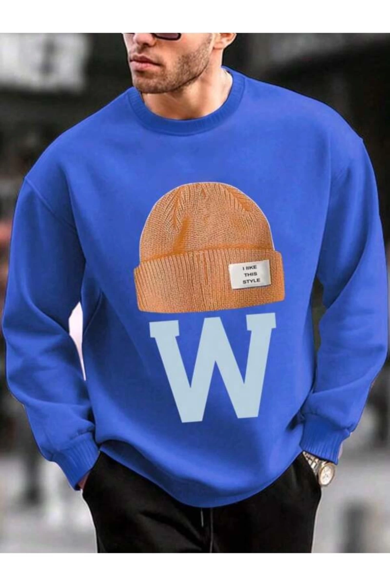 Mavi Bere Baskılı Oversize Bisiklet Yaka Kadın Sweatshirt. bsgwberesweat