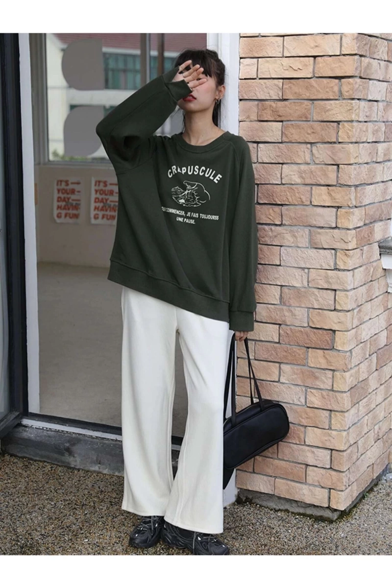 Kadın Koyu Gri Crepuscules Baskılı Oversize Bisiklet Yaka Sweatshirt