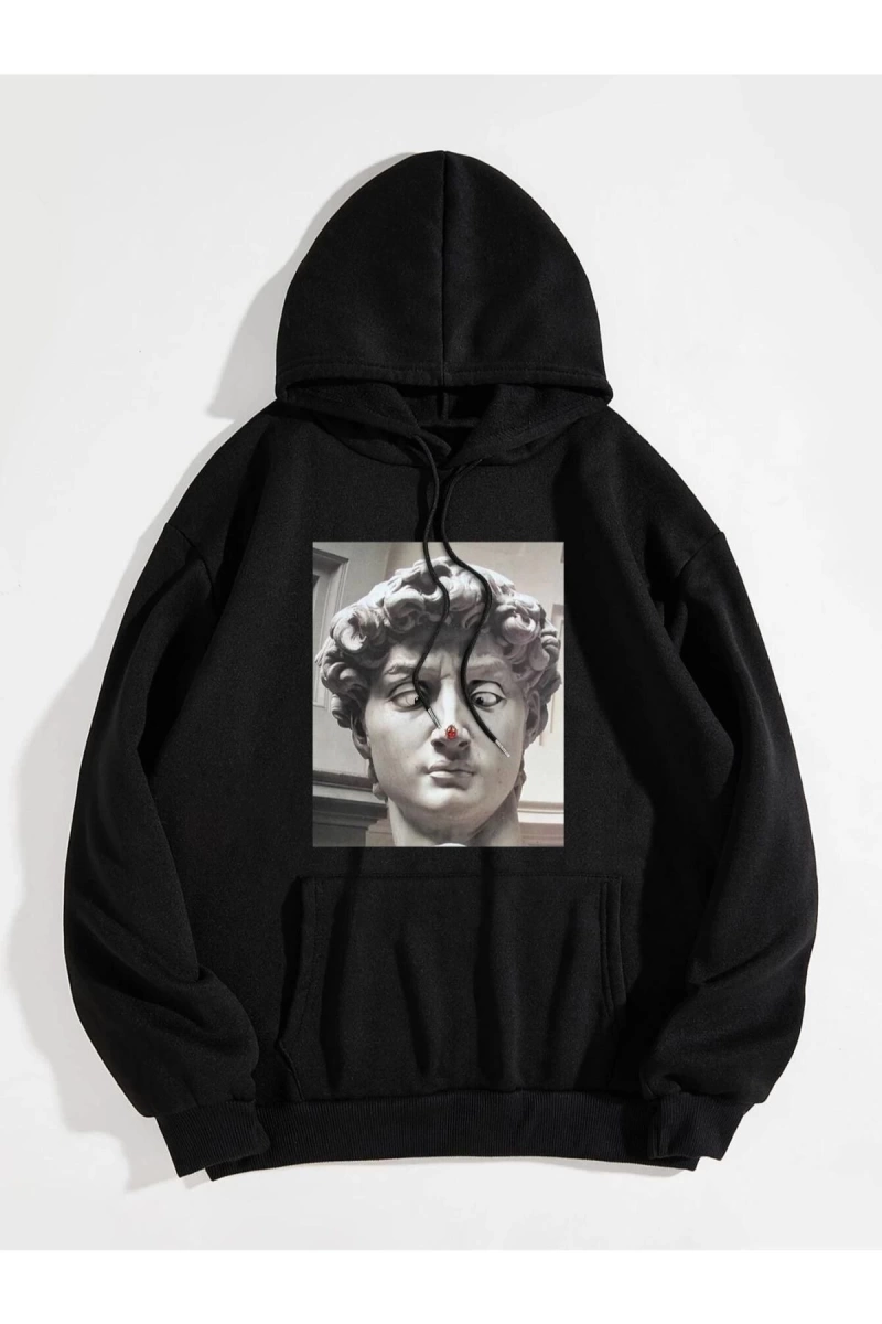 Erkek Siyah Şaşı Adam Baskılı Oversize Kapüşonlu Sweatshirt Benisengiydirşaşıad