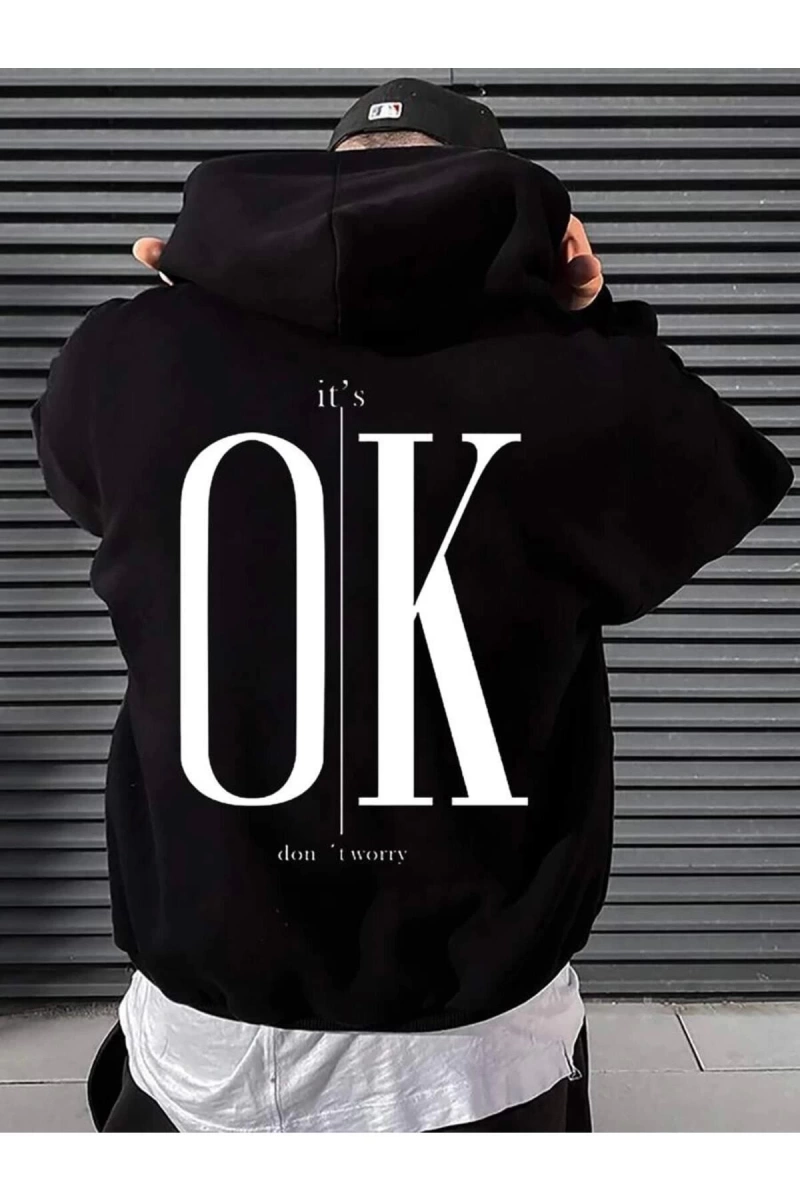 Erkek Siyah İts Ok Baskılı Oversize Kapüşonlu Sweatshirt TYC2SYMFPN168741409438