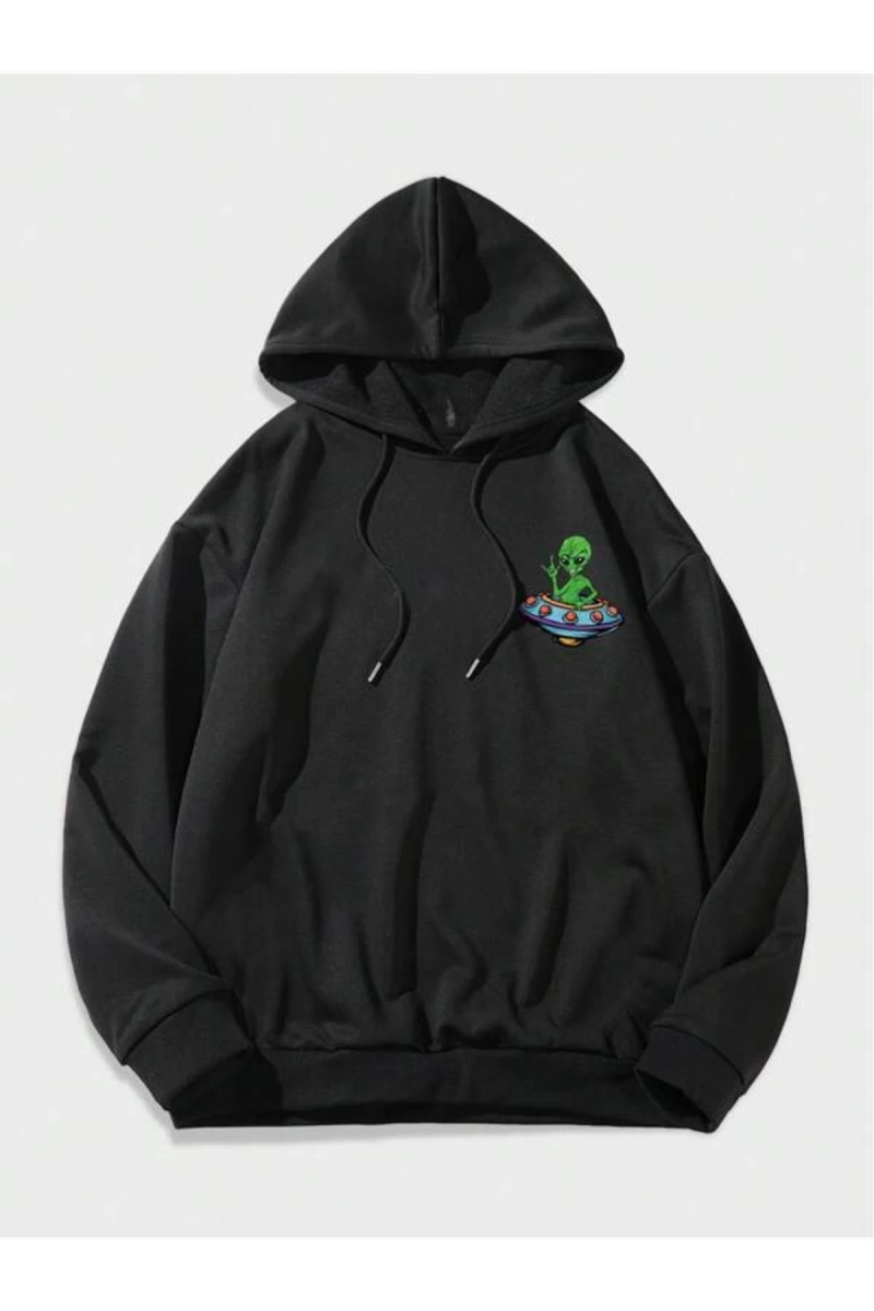Siyah True To Baskılı Oversize Kapuşonlu Sweatshirt bsgbetruetosweat