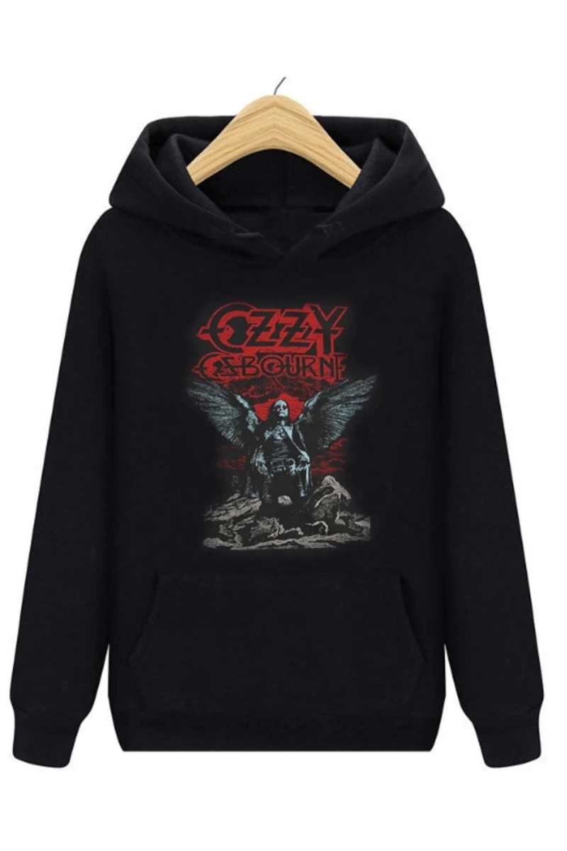 Ozzy Osbourne Angel Wings Siyah Unisex Kapşonlu Sweatshirt 00448