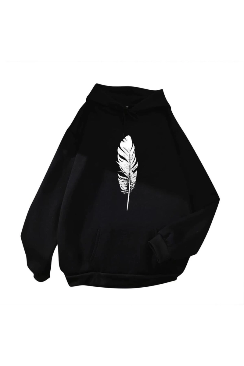 Unisex Tüy Desenli Kapşonlu Hoodie 12569