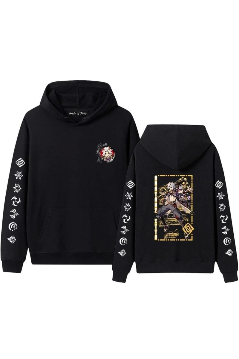 Genshin Vito Arataki Desenli Kapşonlu Hoodie Mod238 14606
