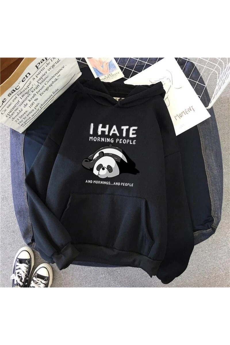 Panda Grafik Desenli Kapşonlu Hoodie 12574