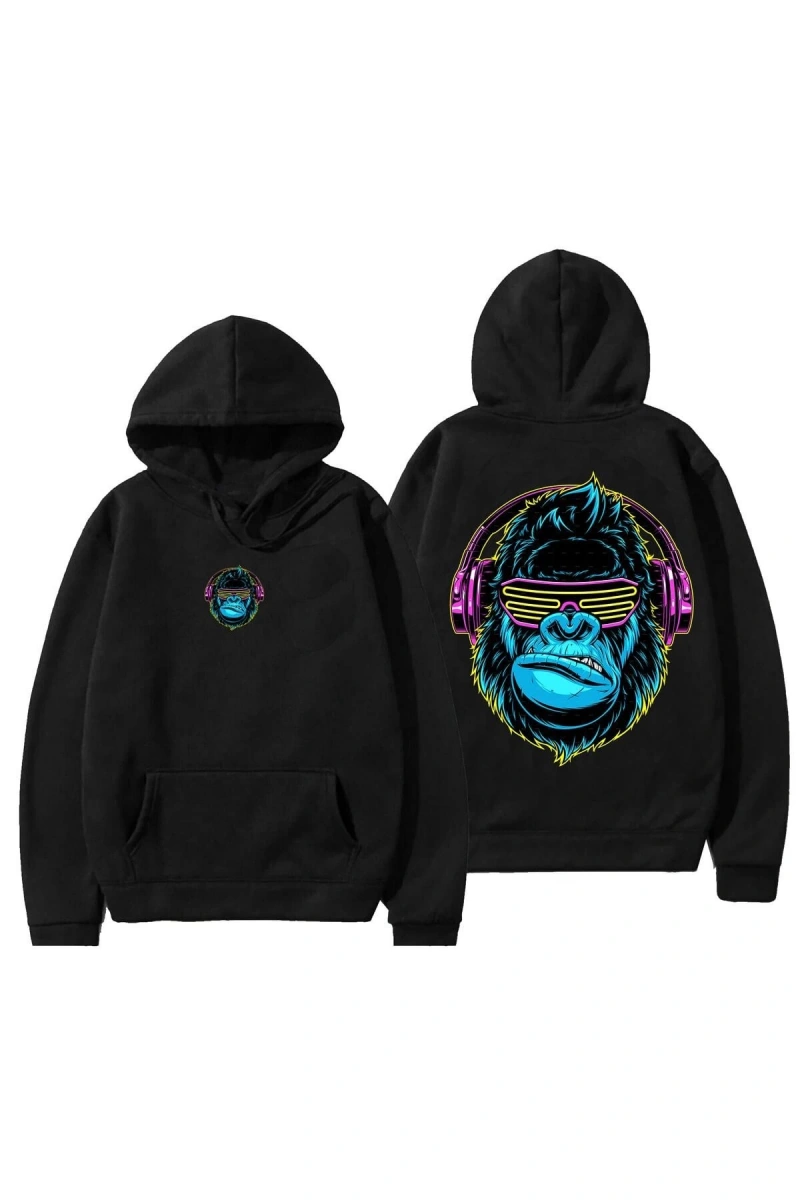 Grunge Renkli Goril Kapşonlu Hoodie 12727