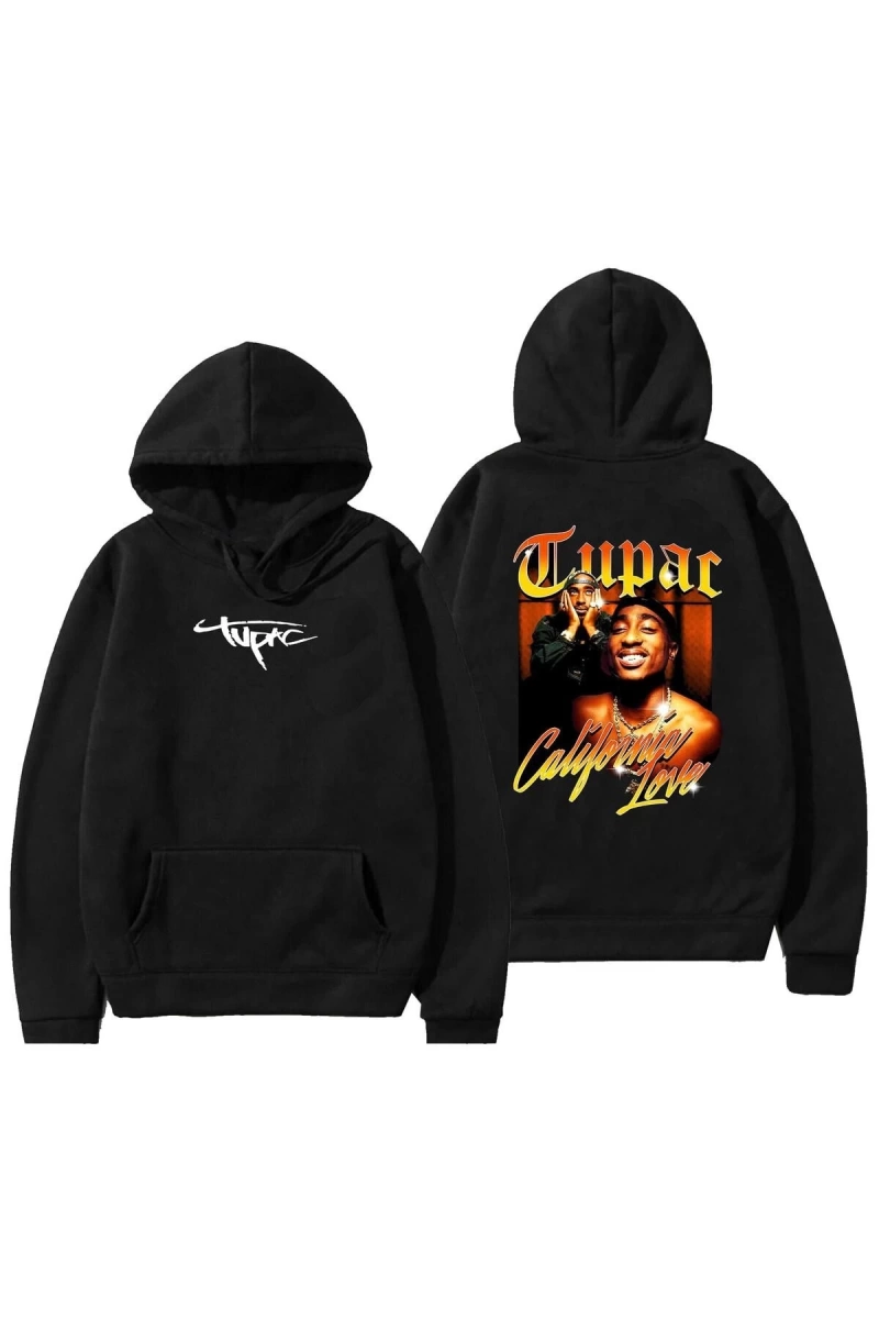 Tupac Ön Arka Baskılı Kapşonlu Unisex Hoodie 12749