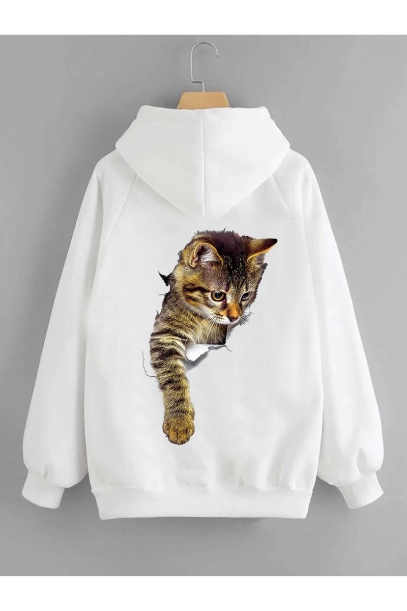 Unisex Yaramaz Kedi Arka Baskılı Kapşonlu 12732
