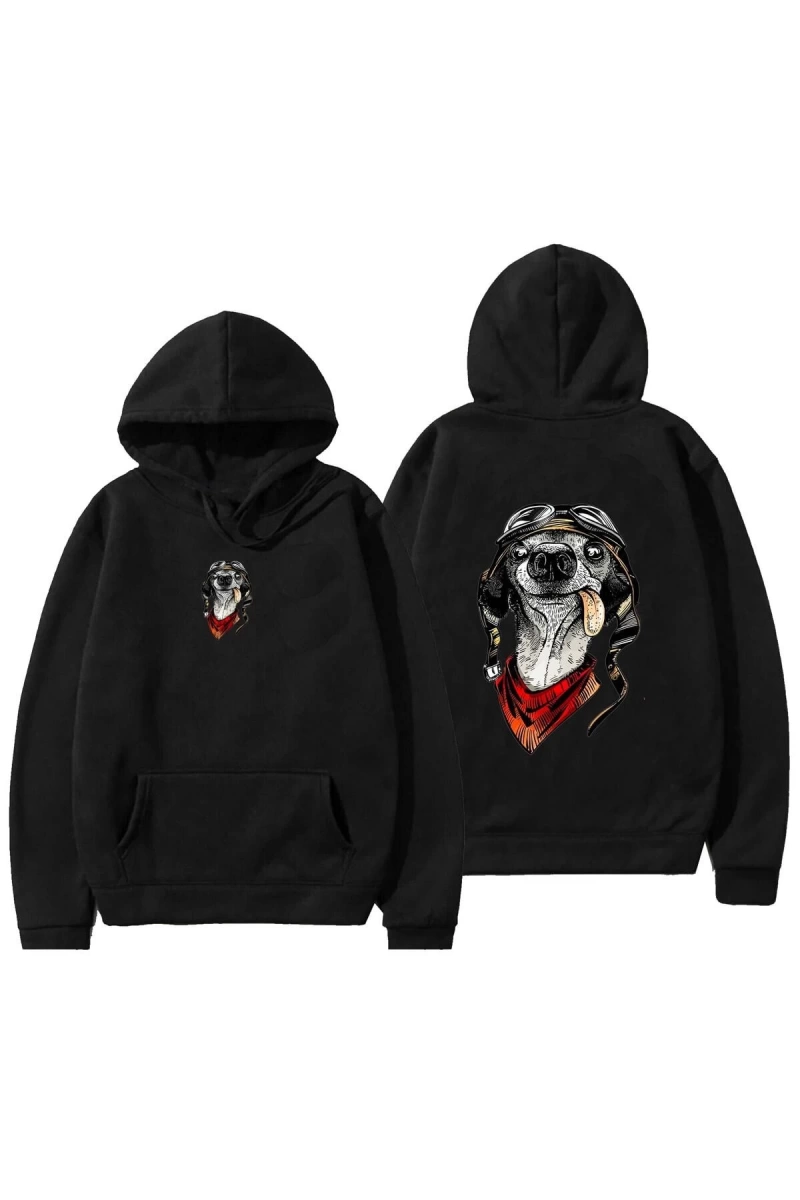 Unisex Dil Çıkartan Köpek Kapşonlu Hoodie 12771