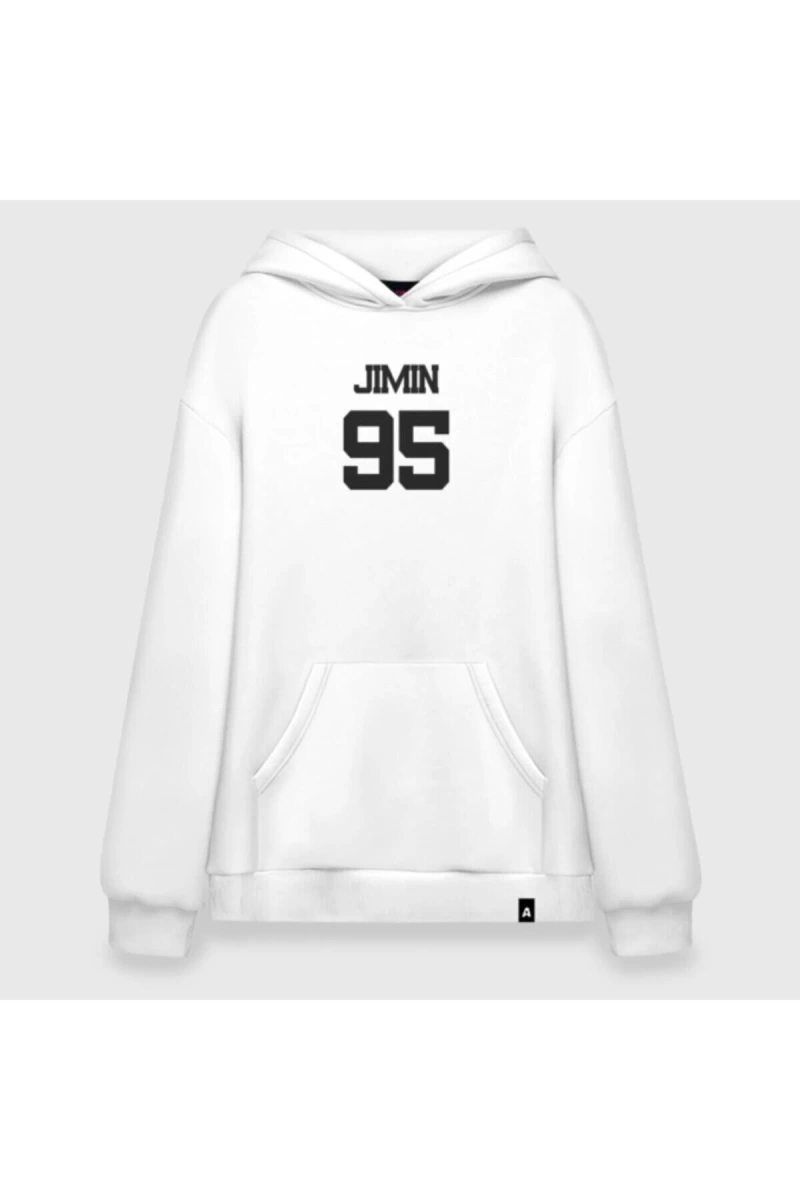 Bts - Jimin 95 Beyaz Kapşonlu Sweatshirt Hoddie Model 64 05988