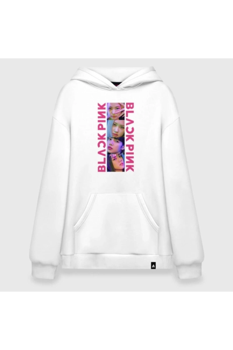 Black Pink Classic Beyaz Kapüşonlu Hoddie 05974