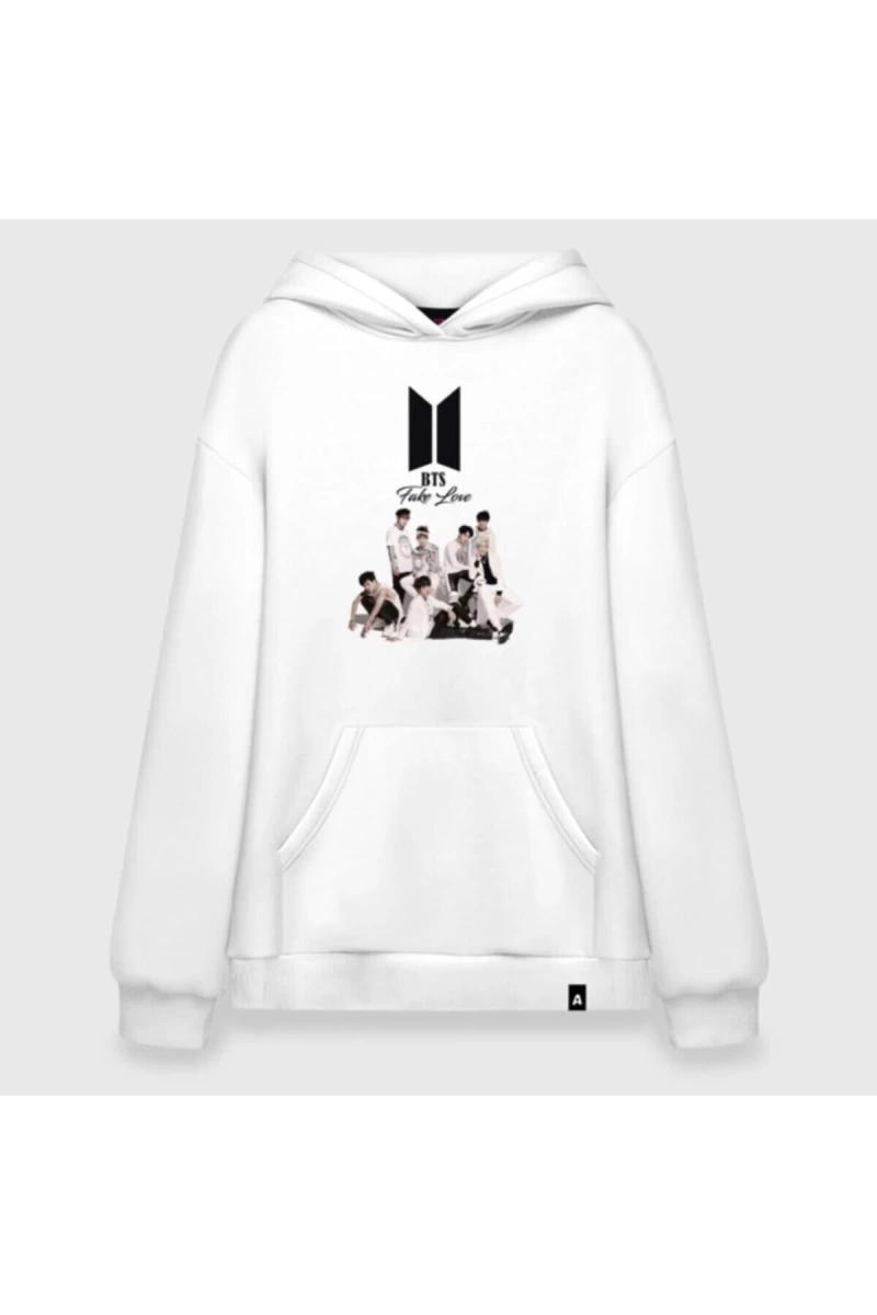 Bts Classic Erkek Beyaz Kapşonlu Sweatshirt Hoddie Model 61 05985