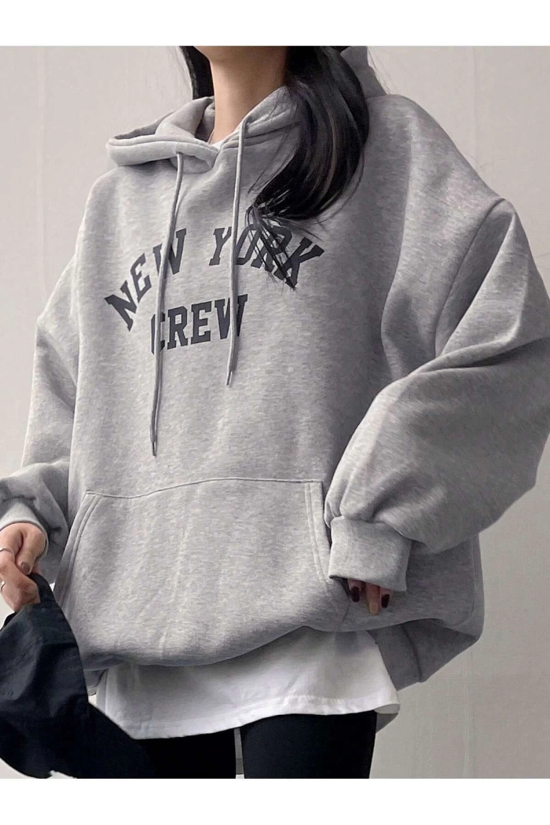 Unisex Kadın/Erkek Yazılı Grafik Kanguru Cepli Büzgülü Sweat