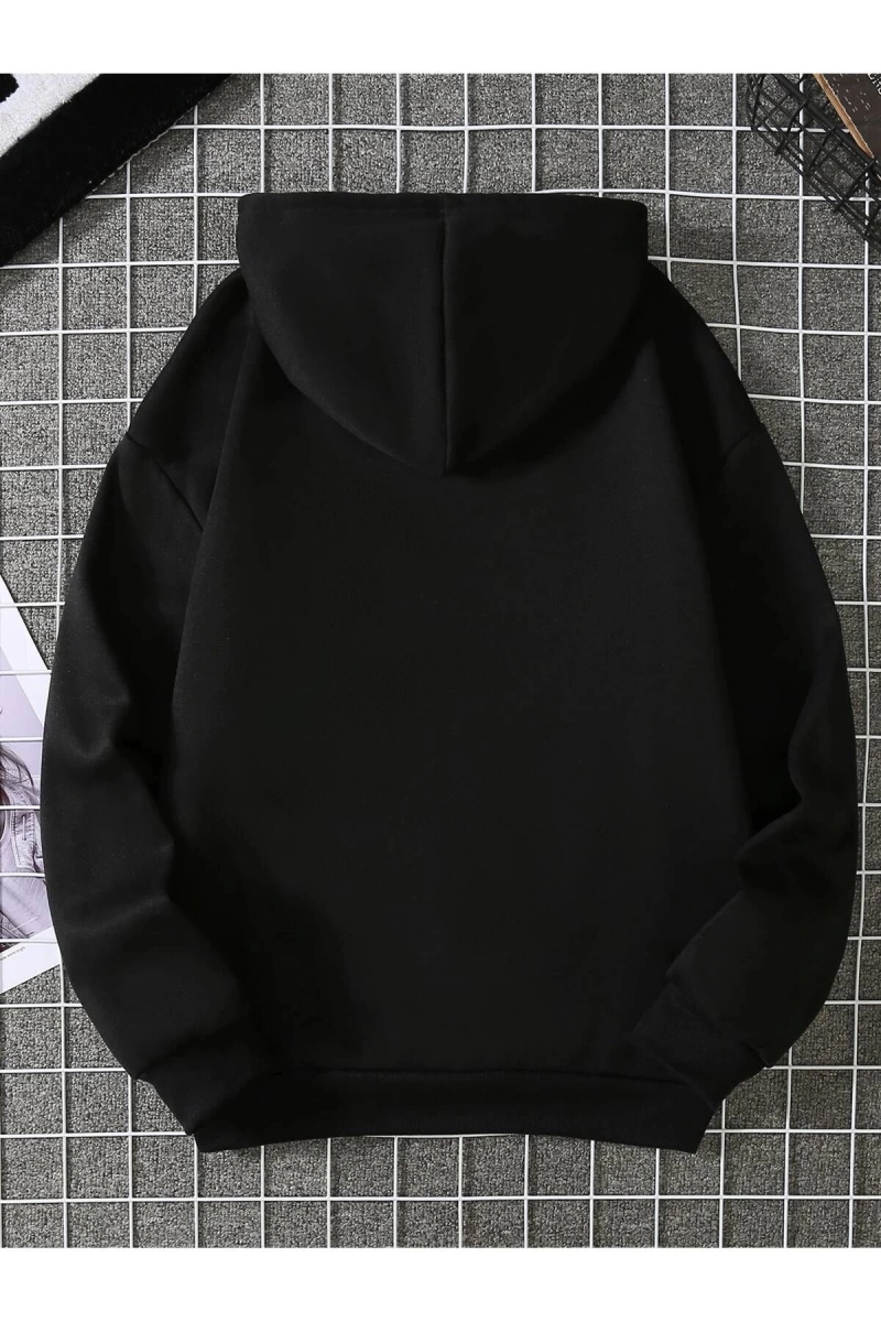 Unisex Kadın/Erkek Grafik Baskılı Kanguru Cepli Büzgülü Kapşonlu