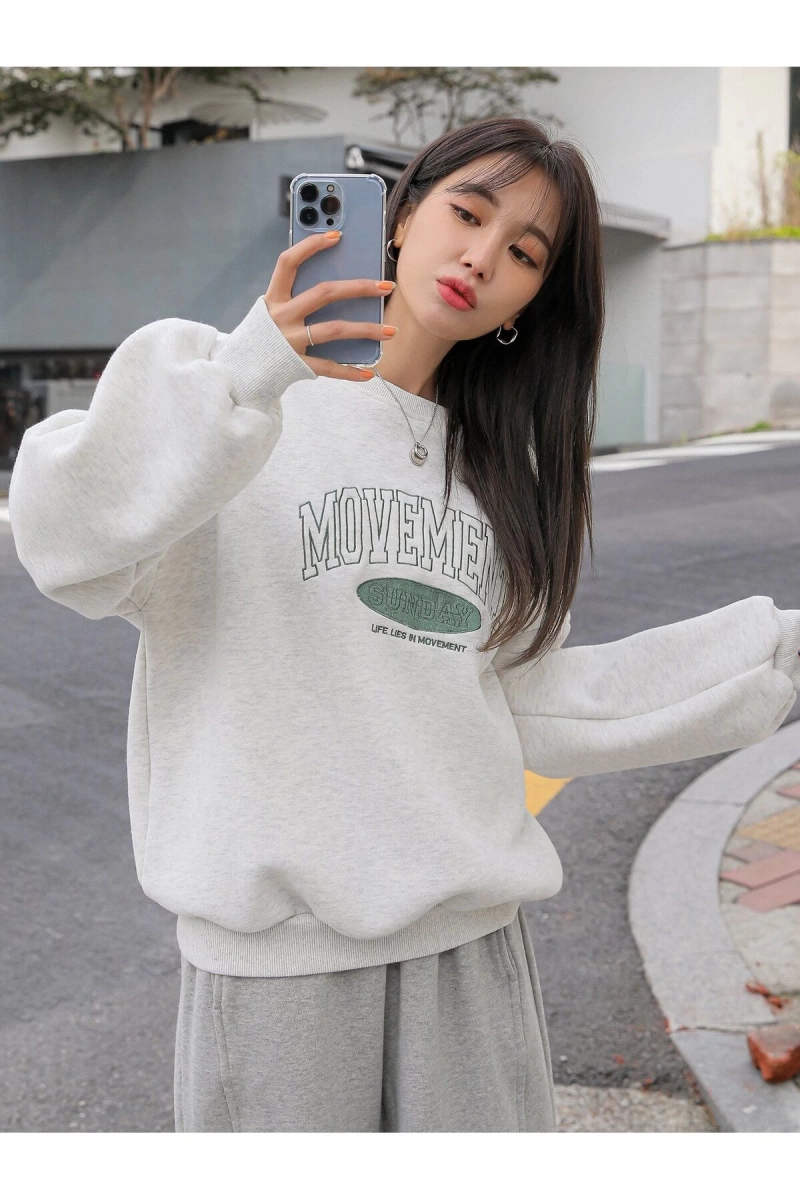 Unisex Kadın/Erkek DAZY Kpop Sloganı Nakış Damla Omuz Sweatshirt