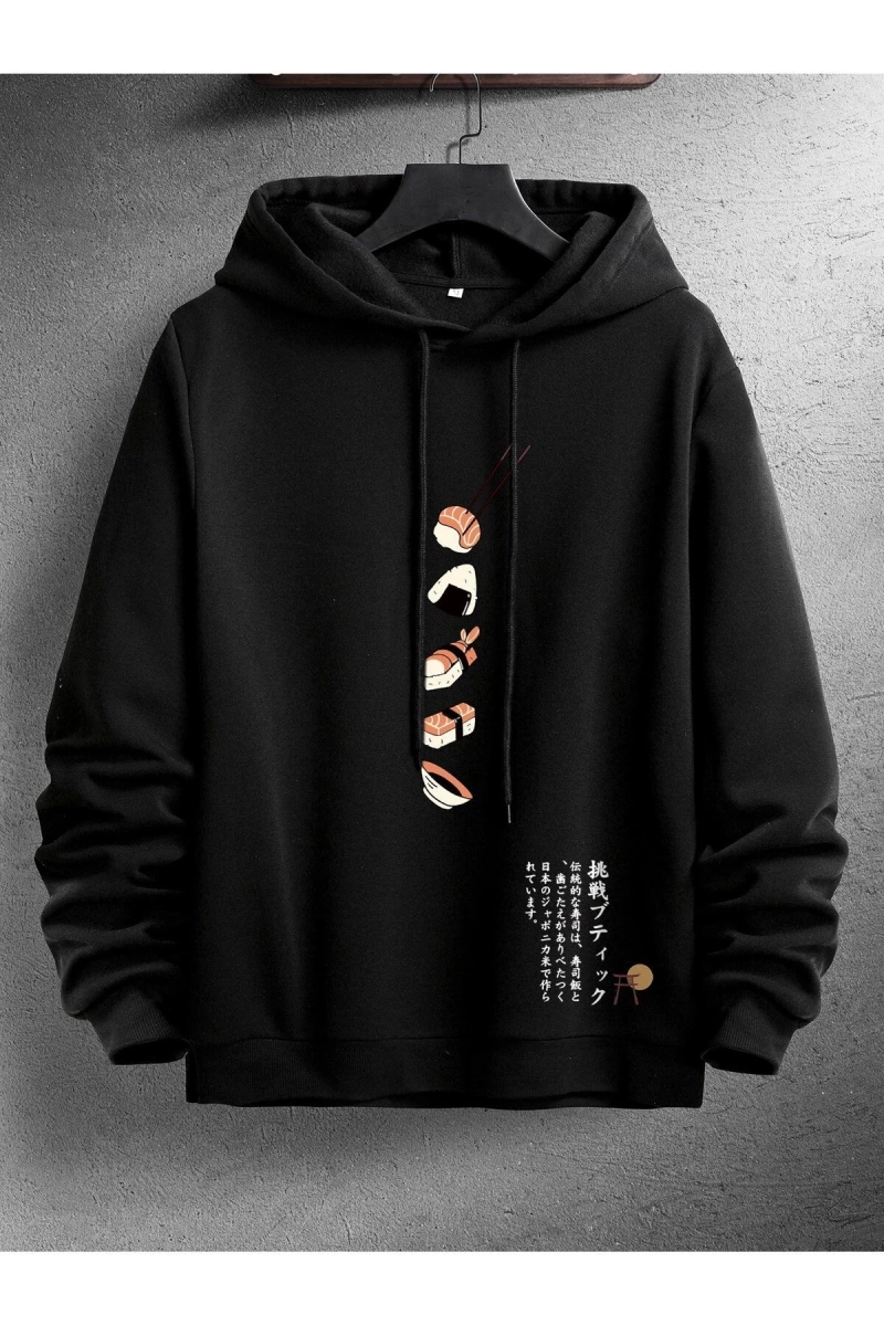 Unisex Kadın/Erkek Harajuka Sokakt Manfinity Hypemode Erkekler Japon Mektup ve Suşi Baskı