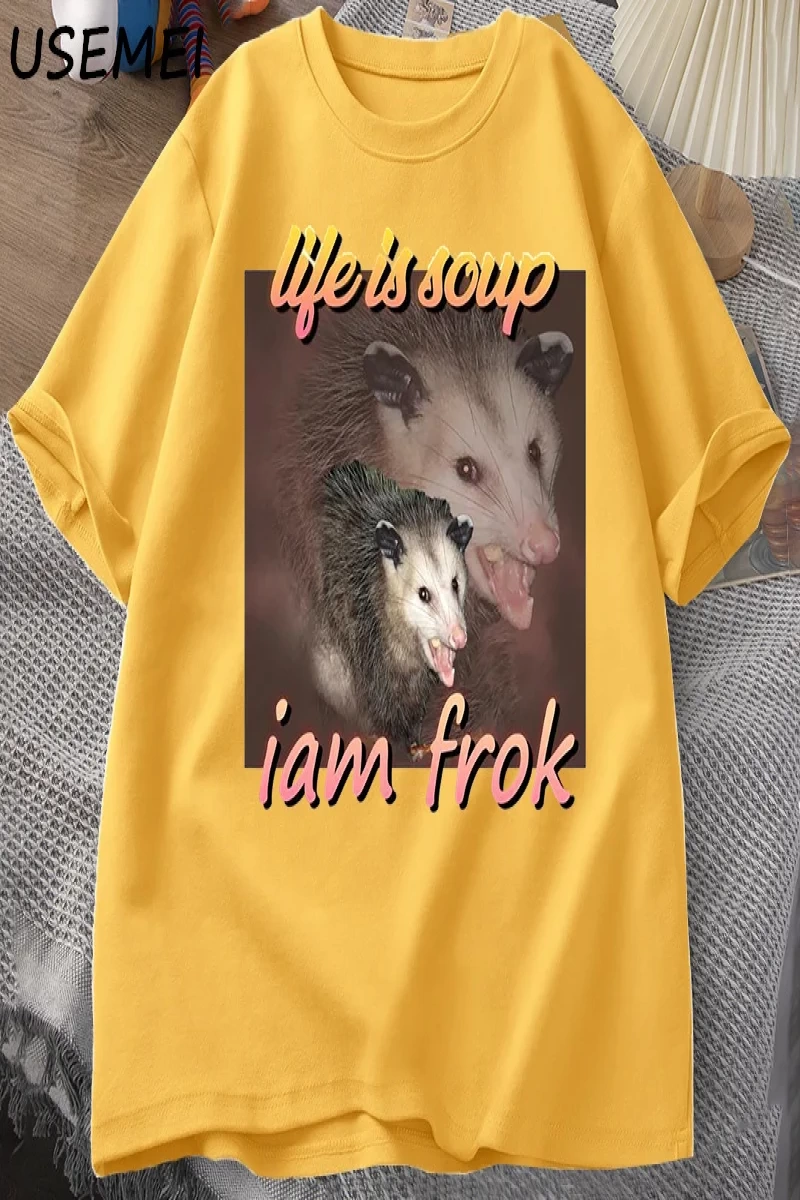Acı çekerken hidrate kalmak T-Shirt Vintage stil komik kurbağa grafik Tee yaz pamuk kısa koll 2925