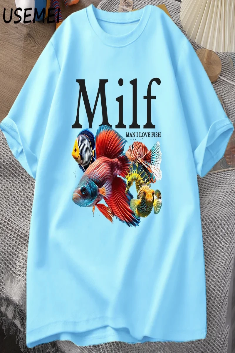 Adam balık seviyorum MILF TShirt komik balık sevgilisi T-Shirt erkekler balıkçı pamuk erkek t 2908