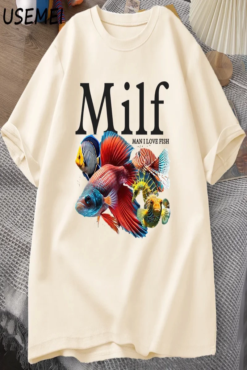 Adam balık seviyorum MILF TShirt komik balık sevgilisi T-Shirt erkekler balıkçı pamuk erkek t 2908