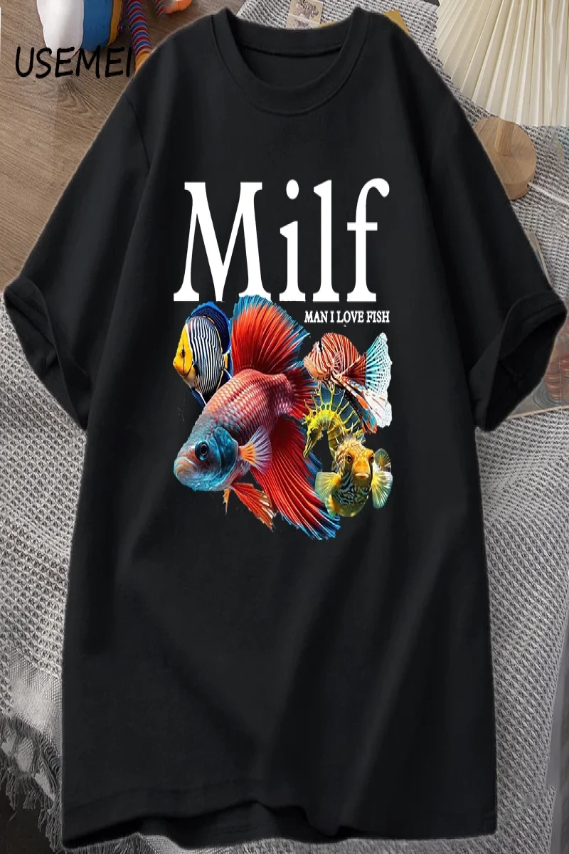 Adam balık seviyorum MILF TShirt komik balık sevgilisi T-Shirt erkekler balıkçı pamuk erkek t 2908