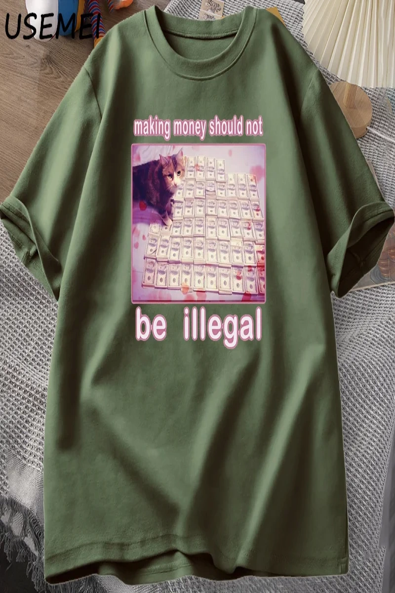 Adam T-shirt Para Yapma Yasadışı Olmalı Komik Kedi Meme T-shirt Aptal Aptal Kedi Meme T Shirt 3005