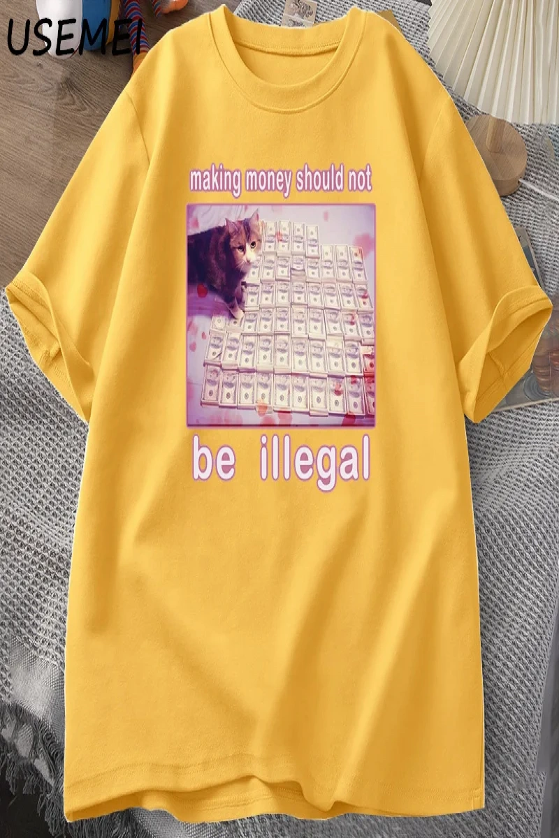 Adam T-shirt Para Yapma Yasadışı Olmalı Komik Kedi Meme T-shirt Aptal Aptal Kedi Meme T Shirt 3005