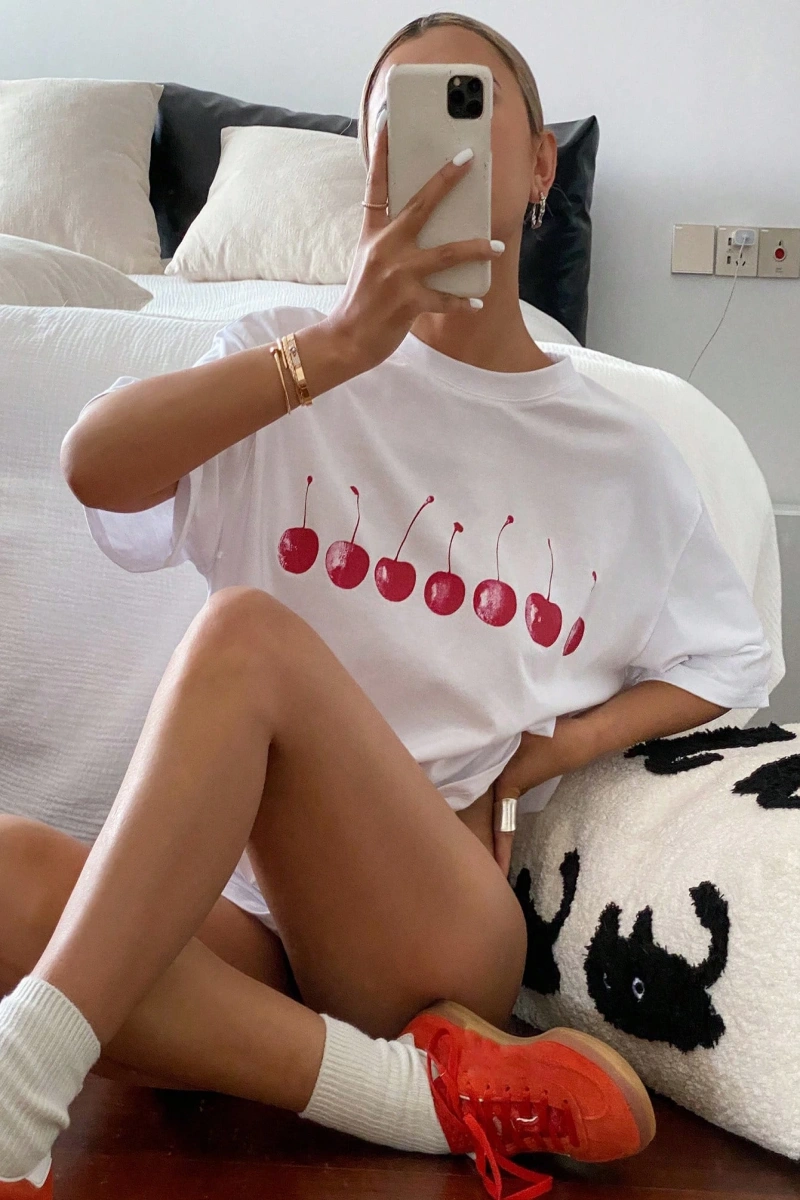 Adrift DAZY Kadın Düz Renk Yuvarlak Yaka Bol Kesim Uzun Kısa Kollu Tişört Yaz