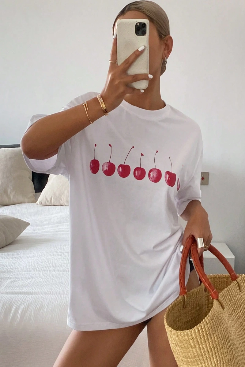 Adrift DAZY Kadın Düz Renk Yuvarlak Yaka Bol Kesim Uzun Kısa Kollu Tişört Yaz