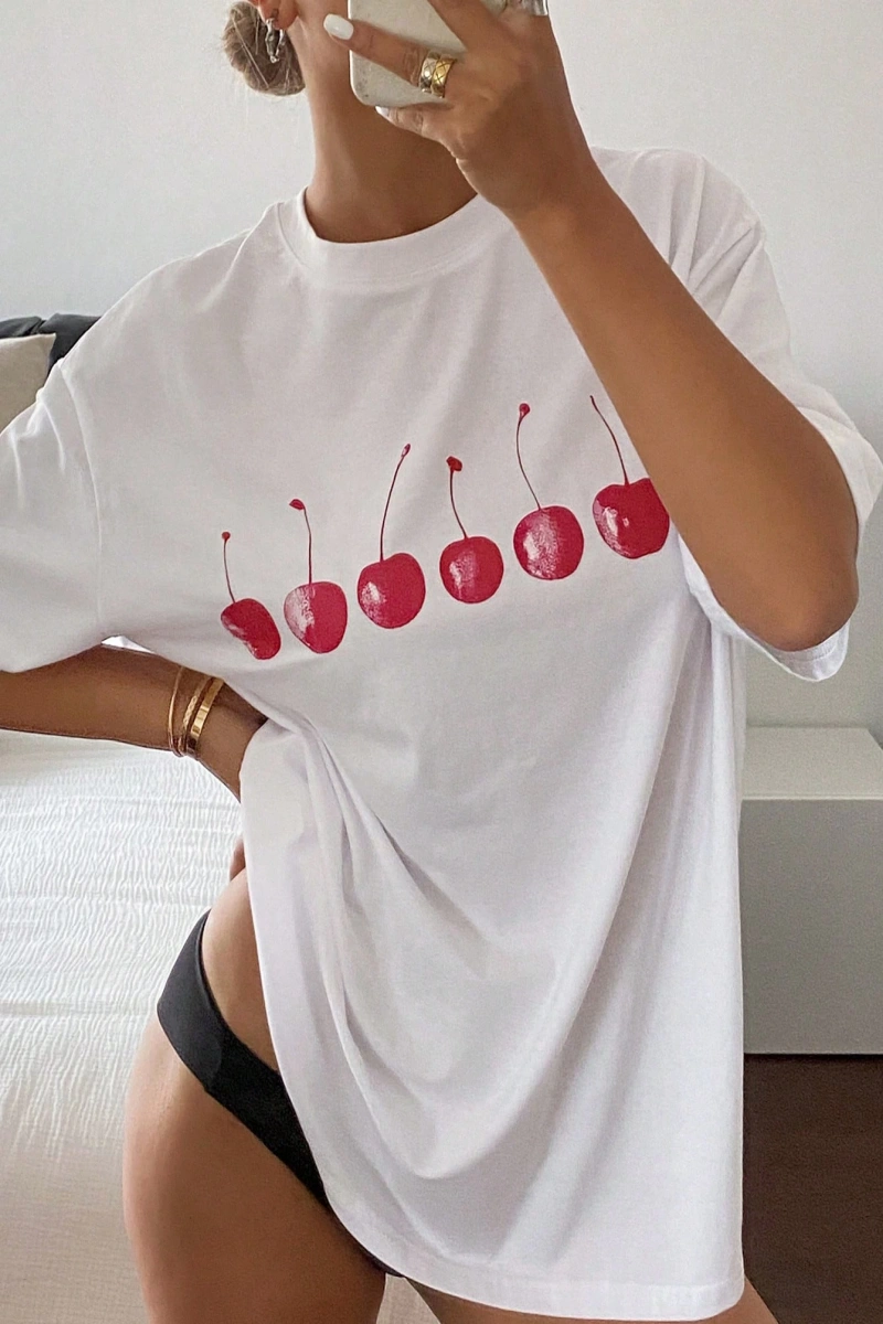 Adrift DAZY Kadın Düz Renk Yuvarlak Yaka Bol Kesim Uzun Kısa Kollu Tişört Yaz