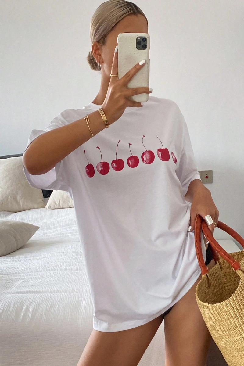 Adrift DAZY Kadın Düz Renk Yuvarlak Yaka Bol Kesim Uzun Kısa Kollu Tişört Yaz