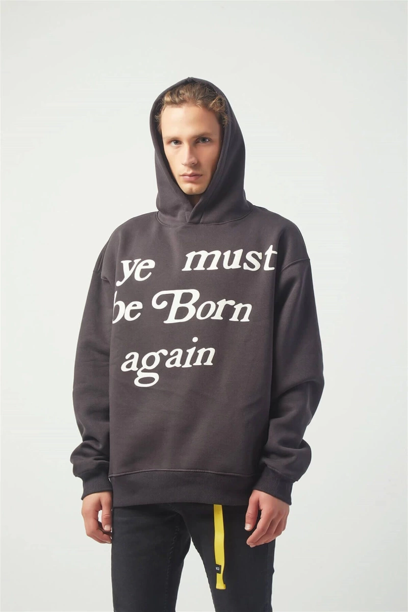Again Oversıze Sweatshirt Hoodie Koyugrı