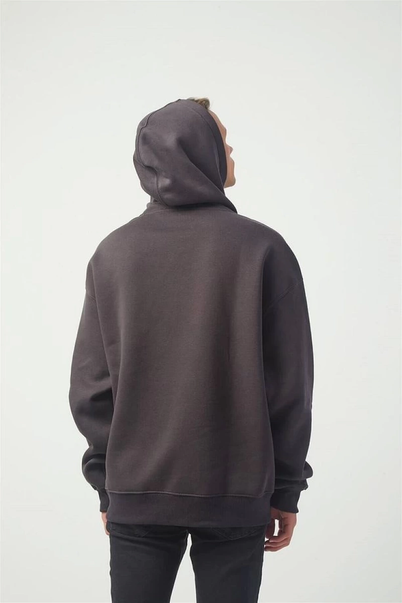 Again Oversıze Sweatshirt Hoodie Koyugrı Gri