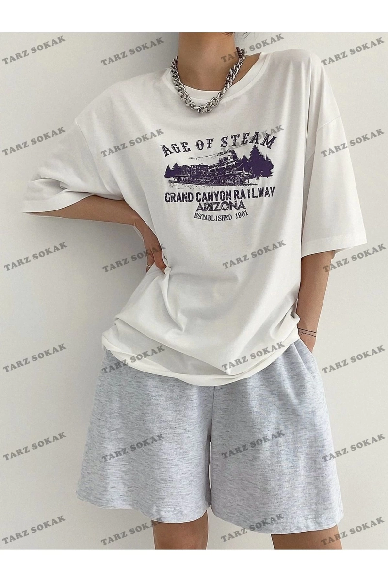 AGEO OF STEAM Baskılı Oversize Kalıp Unisex T-shirt