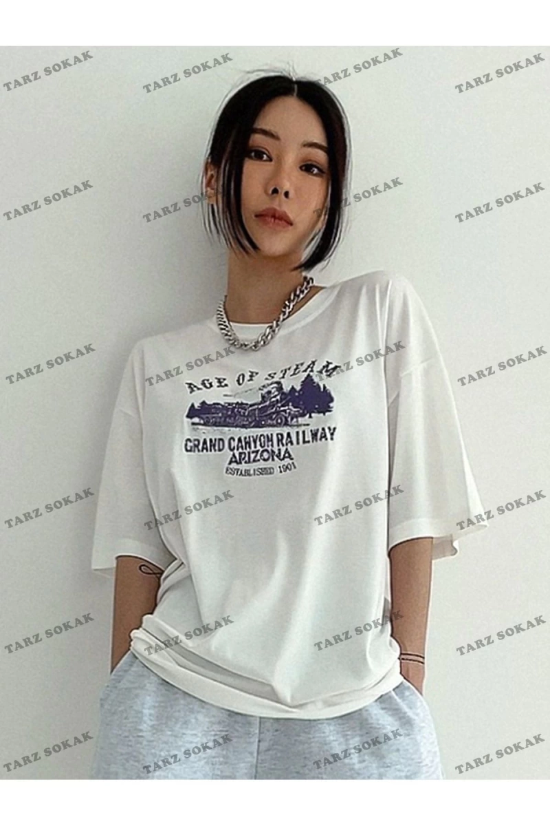 AGEO OF STEAM Baskılı Oversize Kalıp Unisex T-shirt