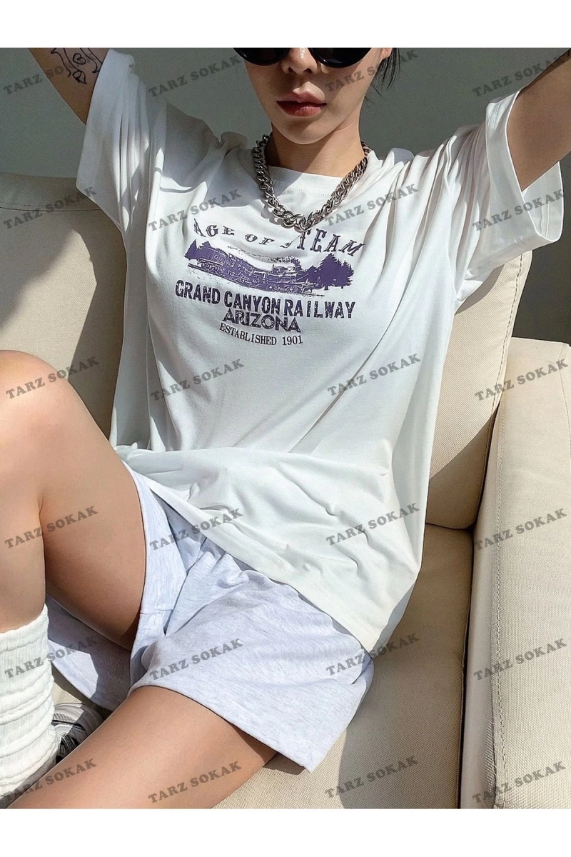 AGEO OF STEAM Baskılı Oversize Kalıp Unisex T-shirt