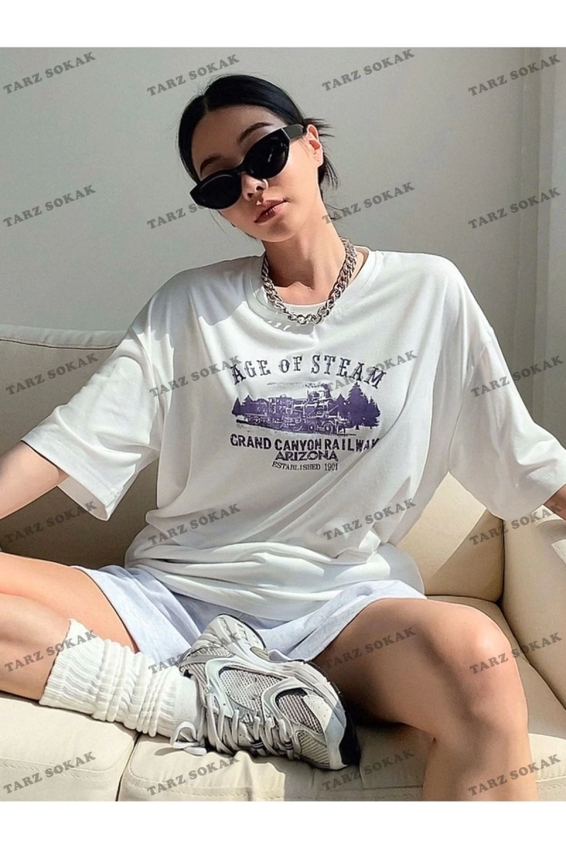 AGEO OF STEAM Baskılı Oversize Kalıp Unisex T-shirt