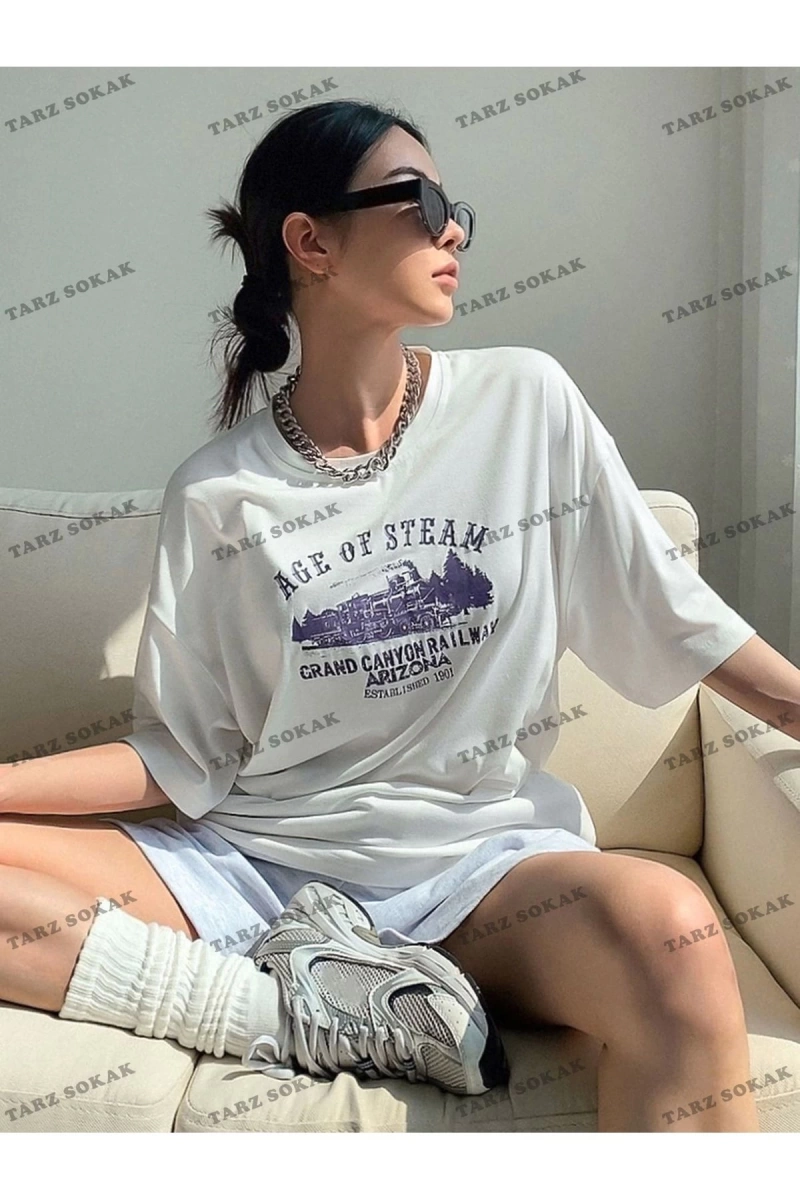 AGEO OF STEAM Baskılı Oversize Kalıp Unisex T-shirt