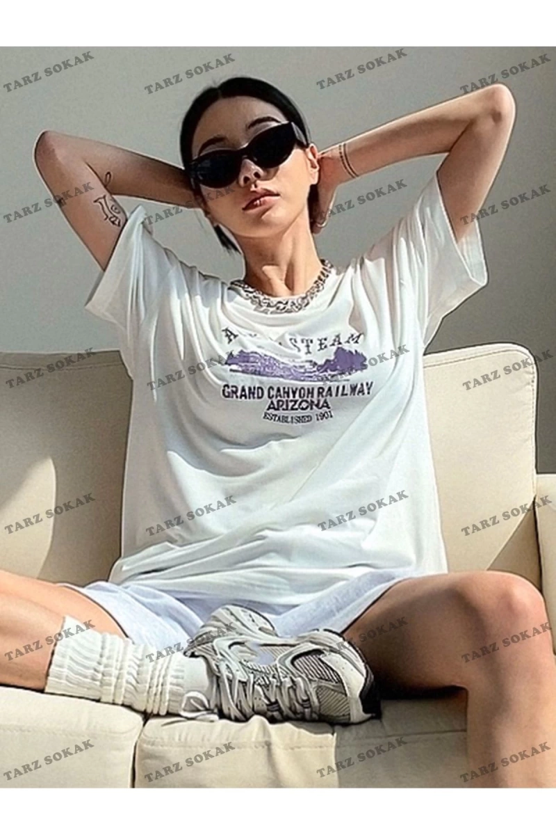 AGEO OF STEAM Baskılı Oversize Kalıp Unisex T-shirt