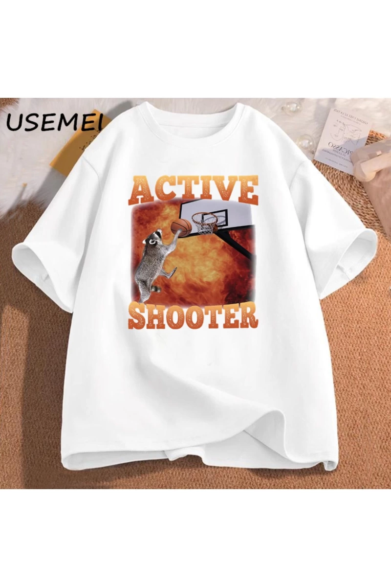 Aktif atıcı komik basketbol rakun Meme T Shirt pamuk kısa kollu grafik tişörtleri Unisex Stre