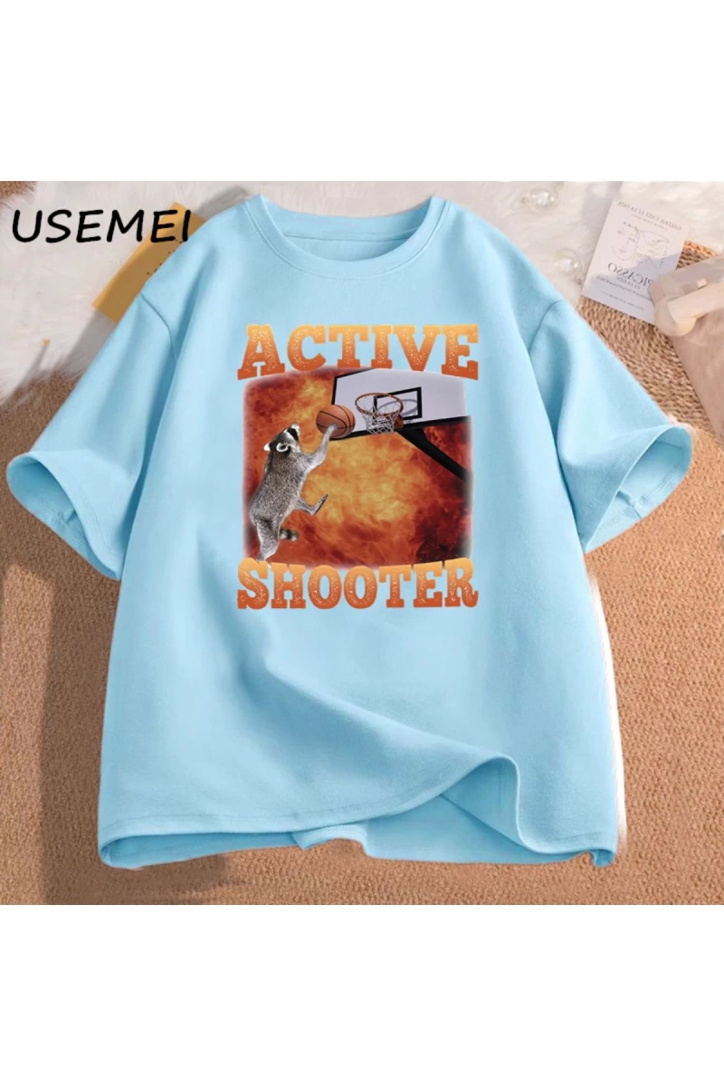 Aktif atıcı komik basketbol rakun Meme T Shirt pamuk kısa kollu grafik tişörtleri Unisex Stre