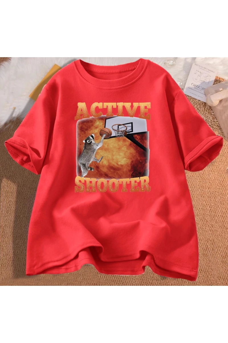 Aktif atıcı komik basketbol rakun Meme T Shirt pamuk kısa kollu grafik tişörtleri Unisex Stre