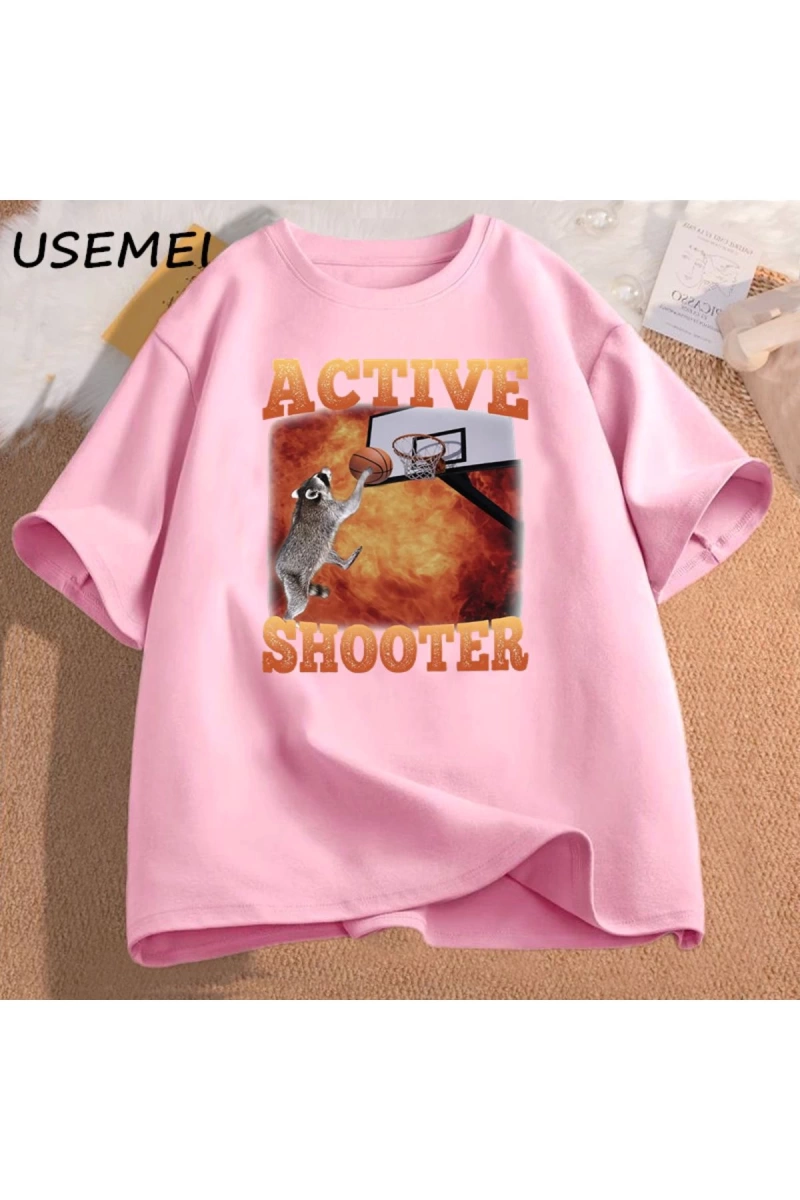 Aktif atıcı komik basketbol rakun Meme T Shirt pamuk kısa kollu grafik tişörtleri Unisex Stre