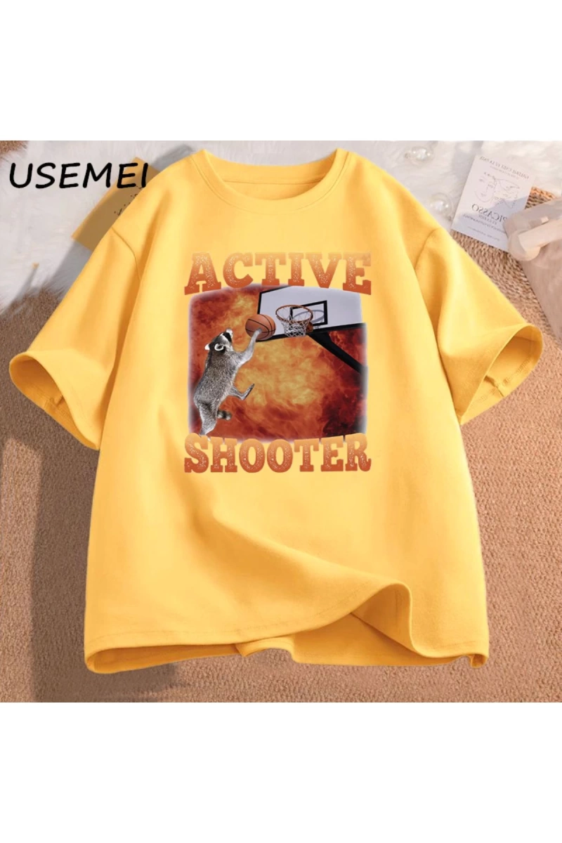 Aktif atıcı komik basketbol rakun Meme T Shirt pamuk kısa kollu grafik tişörtleri Unisex Stre