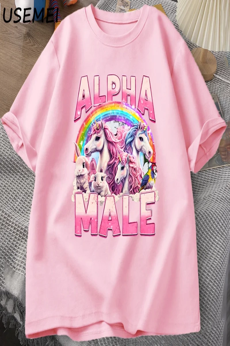 Alfa Erkek Unicorn İronik Vintage 90s T-Shirt Retro Komik Gökkuşağı Unisex Tshirt Pamuk Garip 2837