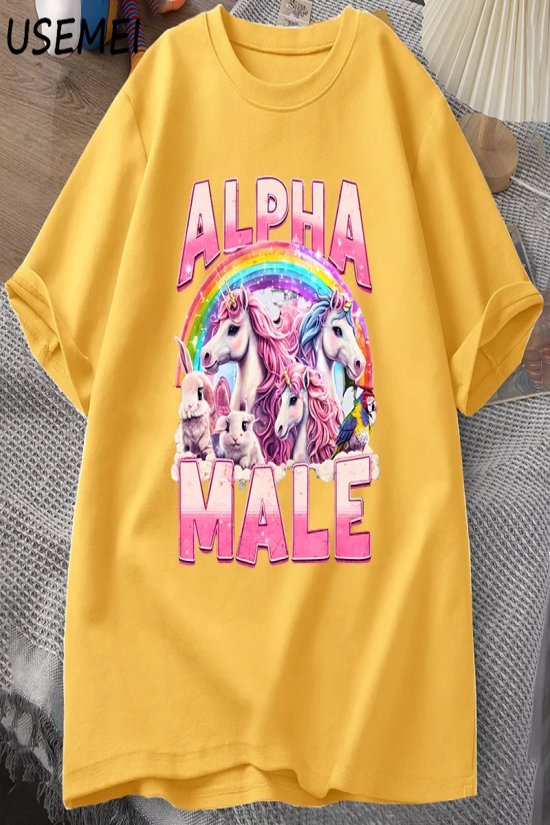Alfa Erkek Unicorn İronik Vintage 90s T-Shirt Retro Komik Gökkuşağı Unisex Tshirt Pamuk Garip 2837
