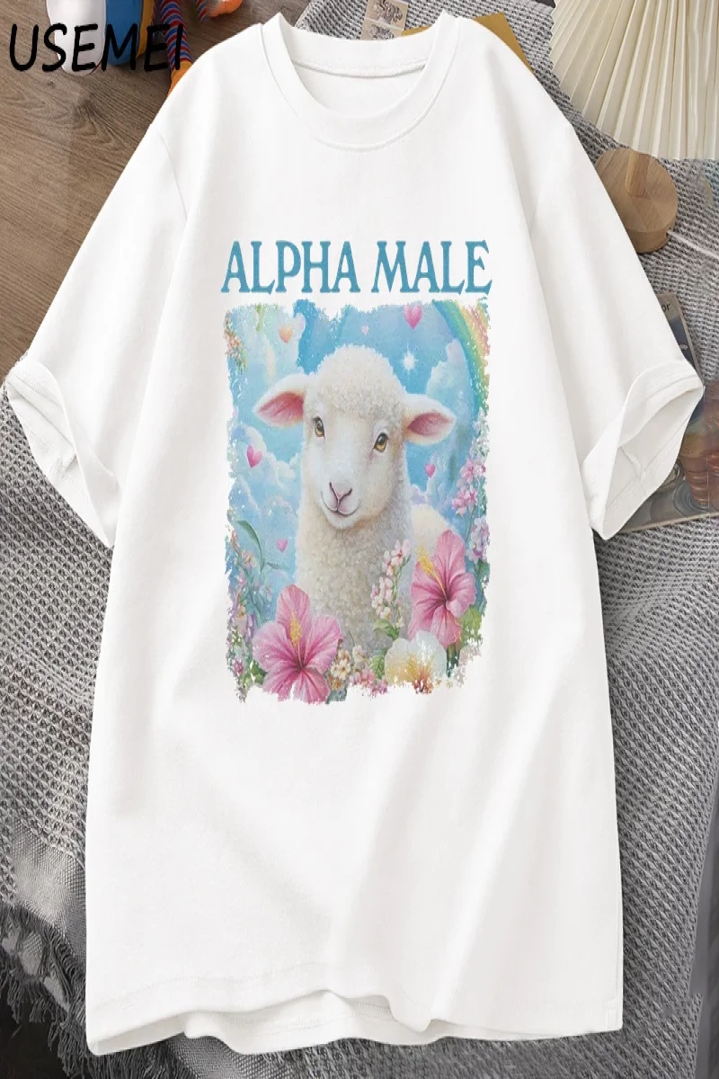 Alpha Male T Shirt Casual Cotton Meme T-shirt Silly Weird Goat Graphic Tee Fashion Short Slee 2898