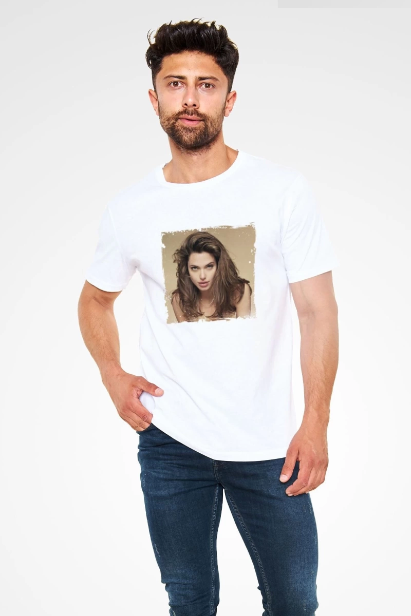 Angelina Jolie Beyaz Unisex T-Shirt