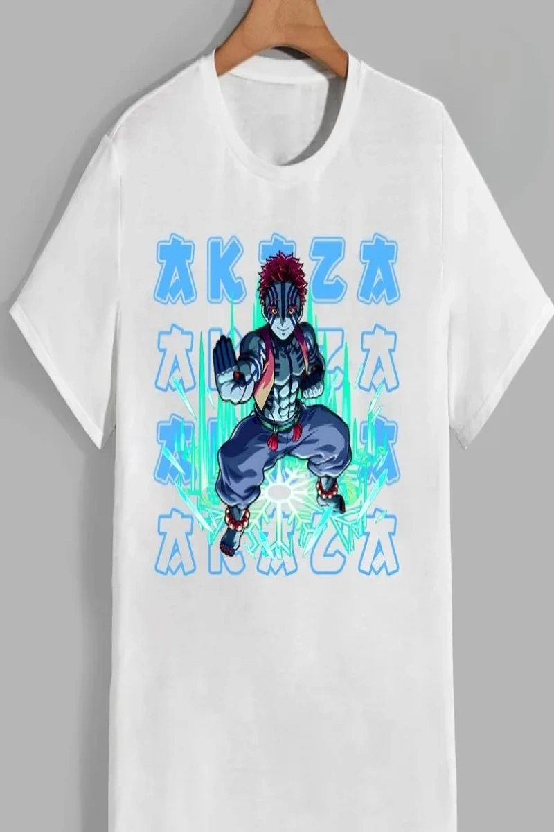 Anime Desenli Unisex Bay Bayan Tişört  Akaza iblis avcısı