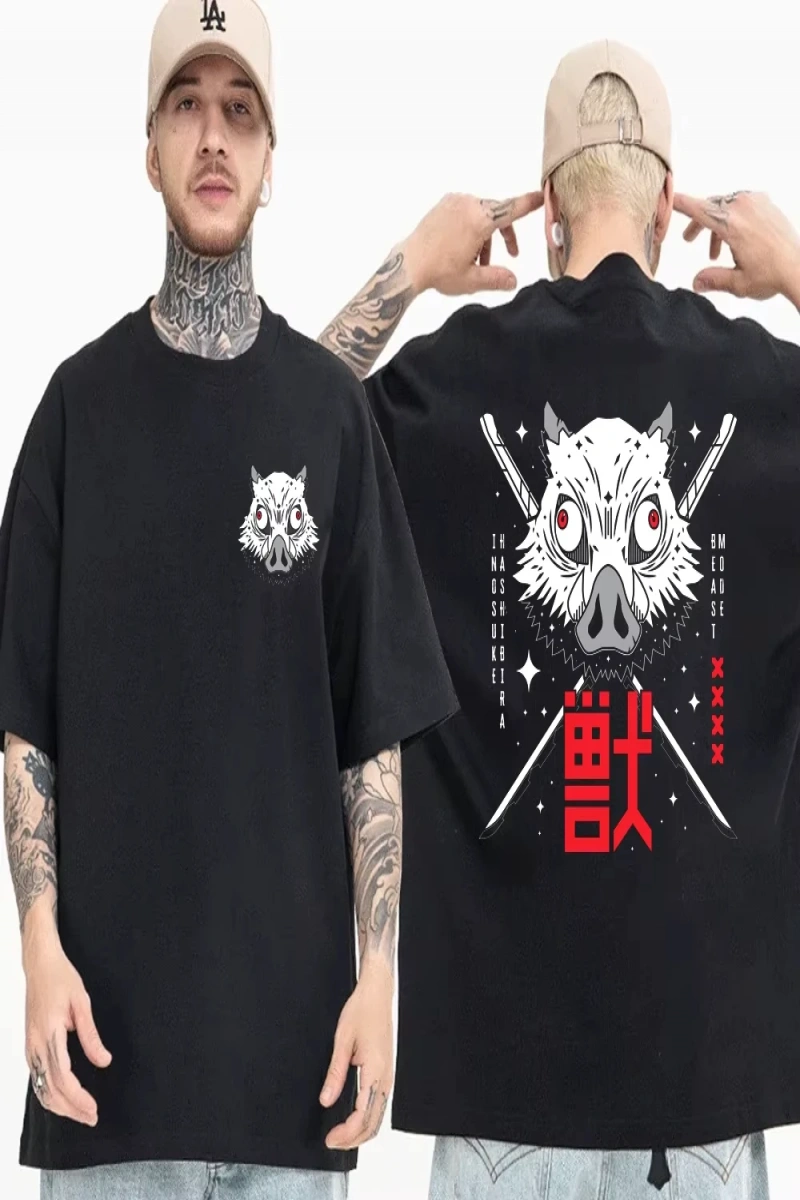 Anime Desenli Unisex Bay Bayan Tişört  Inosuke