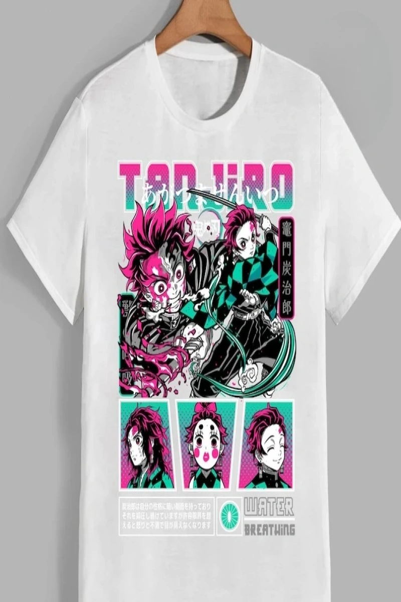 Anime Desenli Unisex Bay Bayan Tişört  Japon Kamado Tanjiro iblis avcısı